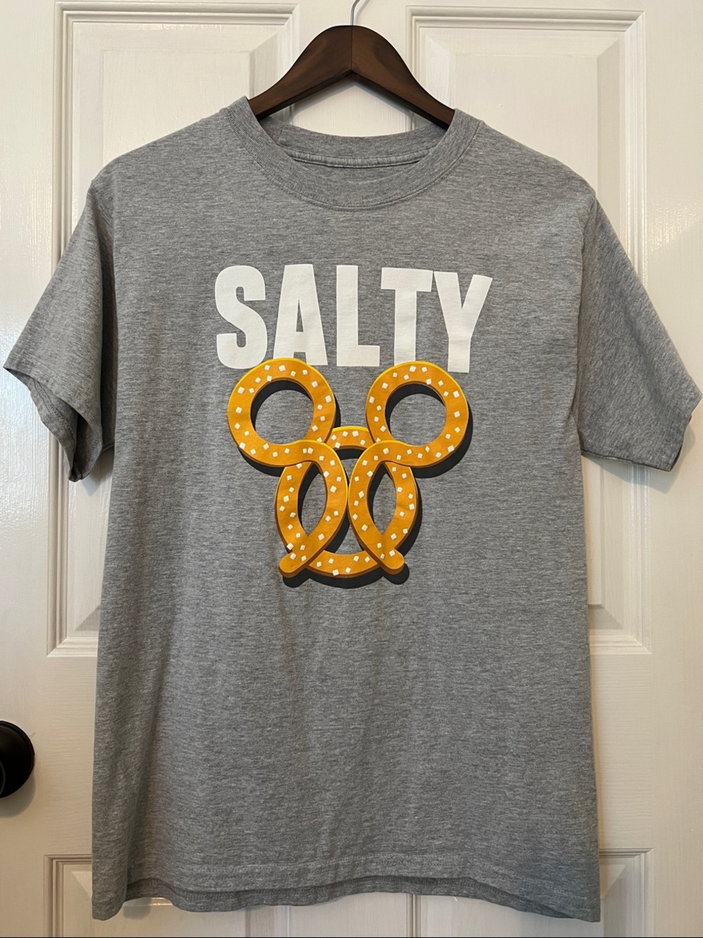 Disneyland Gray Short Sleeve 'SALTY' Mickey Mouse Pretzel Graphic Tee